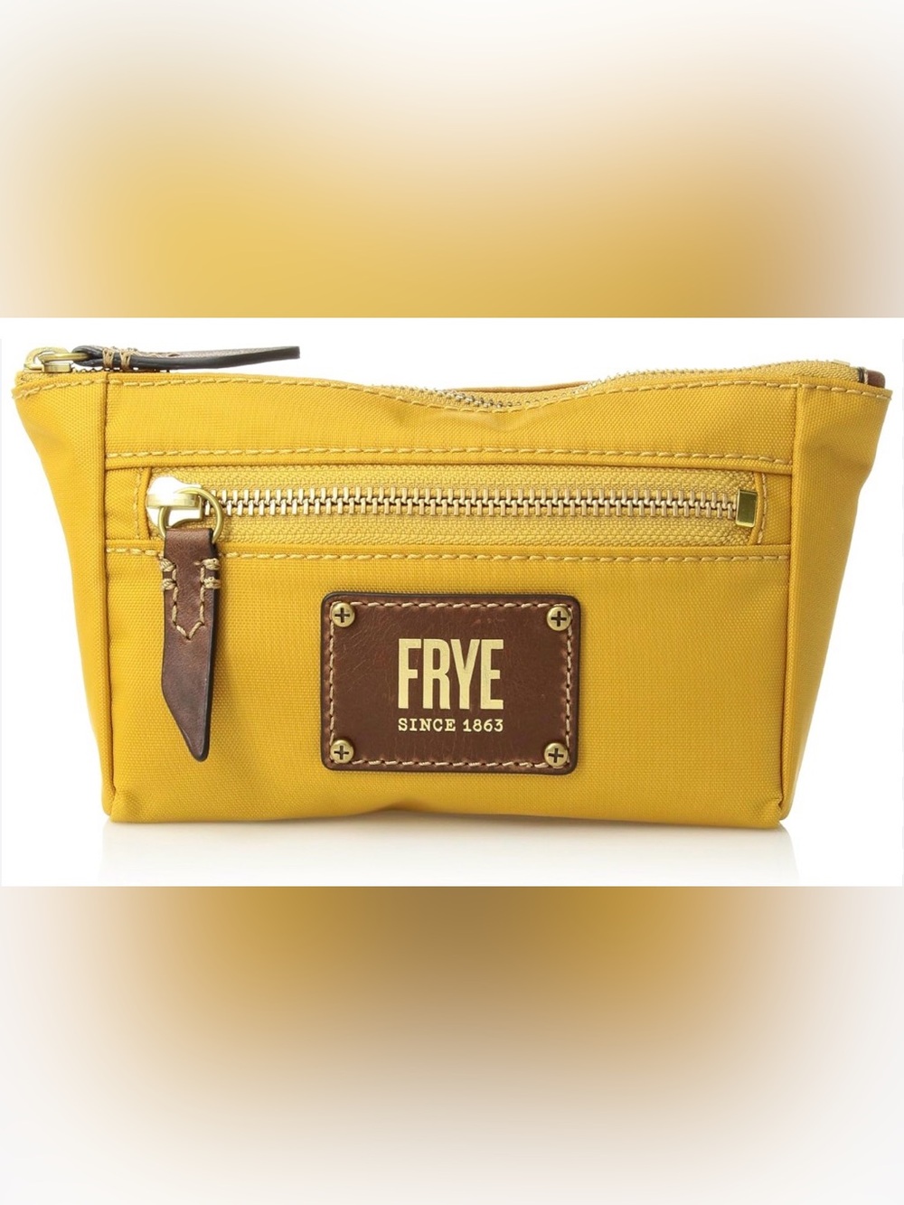 Frye Ivy Cosmetic Zip Pouch in mustard yellow in VGUC